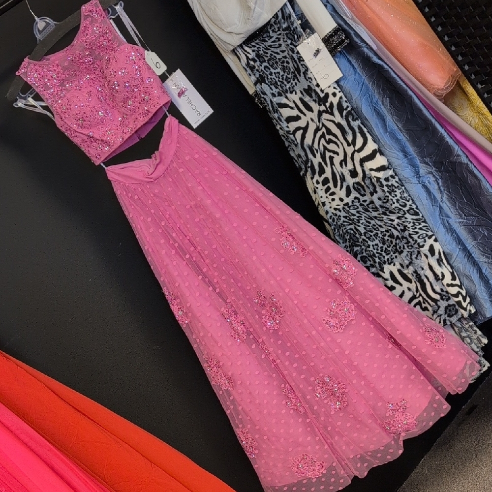 Rachel Allan Pink Two-Piece Prom Dress